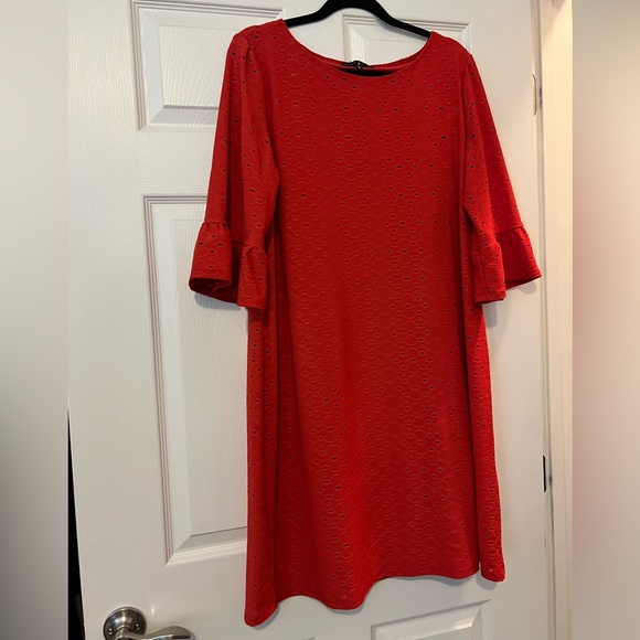 Size 18 Midi Red Eyelet Dress - Picture 1 of 4